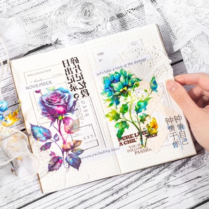 Floral PET shell light stickers for DIY scrapbooking with vintage flower patterns