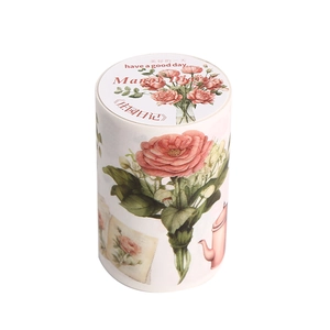 Manor Diary vintage floral washi tape featuring pink roses and European teapots