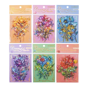 Dreamy Flower PET stickers set with 6 floral themes and iridescent shell light finish