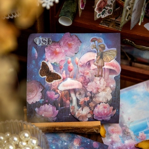 Vintage starry sky fantasy scrapbooking paper featuring butterflies and floral fairy designs
