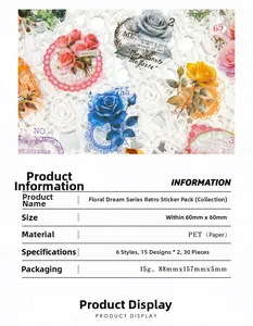 Gros plan d'autocollants floraux vintage en PET avec roses pour décoration de journal