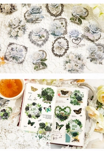 Détails d'autocollants PET de fleurs vintage et papillons pour scrapbooking et DIY journal