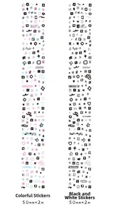 Detail view of colorful and black-white alphabet decorative tapes for journaling