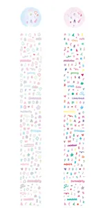 Detail of colorful macaron-style alphabet and word stickers for journaling