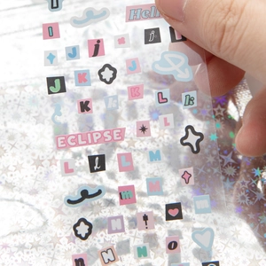 Cute transparent alphabet tape stickers with colorful letters and holographic laser finish