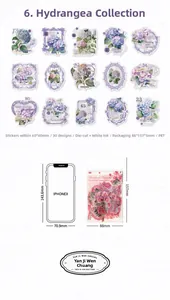 Détail des autocollants floraux en PET montrant les dimensions par rapport à l'iPhone X