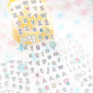 Cute macaron color alphabet PET stickers for scrapbooking with floral decorative elements
