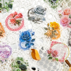 Autocollants de fleurs PET vintage avec roses et bordures en dentelle pour journaling