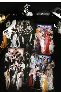 Detail view of vintage anime character PET stickers with victorian style romance theme