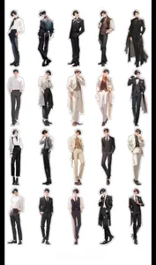 Detail of 20 anime male character stickers in elegant suits for DIY scrapbooking decor