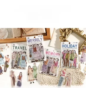 Flat lay of vintage style sticker packs featuring fashion lifestyle illustrations