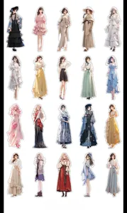 Detailed sheet of 20 unique anime fashion character stickers for DIY scrapbooking decor