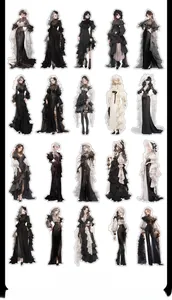 Detail of Gothic Rose collection vintage character stickers with lace and frill accents