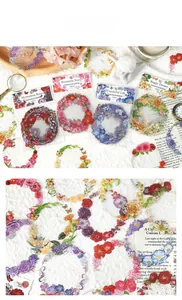 Close-up of decorative PET flower wreath stickers for scrapbooking with floral designs
