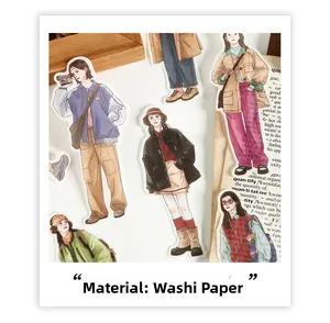 Detail view of fashion woman washi stickers on vintage dictionary background