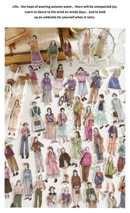 Close-up of vintage Japanese style girl stickers in decorative glass storage tube