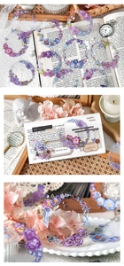 Detailed close-up of blue and purple PET floral stickers with hydrangeas and butterflies