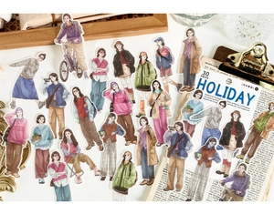 Detail of 30pcs Japanese style stickers with cute fashion girls for scrapbooking decor