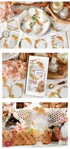 Floral PET stickers on journal and glass bottle in vintage cottagecore aesthetic