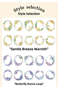 Detailed sheet showing 10 distinct floral wreath PET stickers for scrapbooking journals