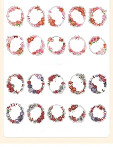 Macro shot of 20 unique PET floral wreath stickers for journaling and scrapbooking