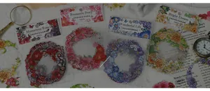 Detail of floral PET stickers in various color themes for journaling and decoration