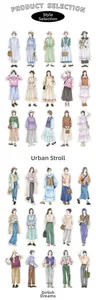 Detailed grid showing 30 pieces of Japanese OOTD fashion character stickers for journaling