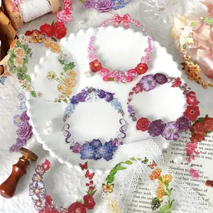 Waterproof PET floral wreath stickers for scrapbooking with colorful hand-drawn patterns