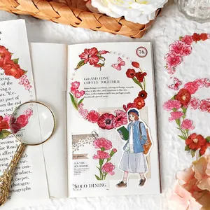 Floral PET stickers with butterfly and girl illustration for planner and scrapbook decor