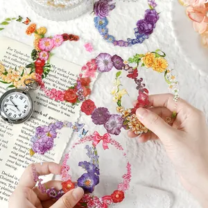 Floral PET stickers featuring watercolor flower wreaths for journaling and DIY crafts decoration
