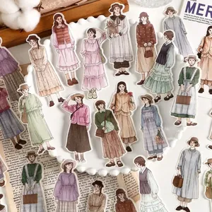 Vintage Japanese style hand-painted girl stickers for scrapbooking and journal decoration