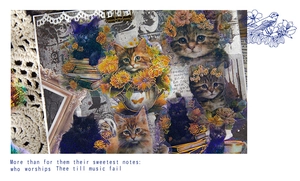 Detail of vintage cat and floral stickers with premium gold foil stamping and laser finish