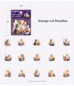Macro detail of Orange Cat Paradise PET stickers featuring cute hand-drawn feline motifs