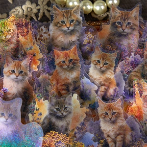 Charming laser glitter cat stickers for journaling with various realistic kitten designs