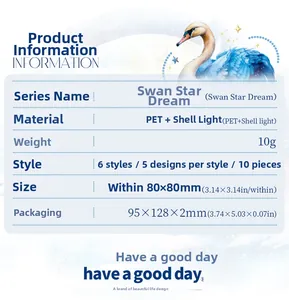 Specifications of Swan Star Dream PET stickers with shell light effect and PET material