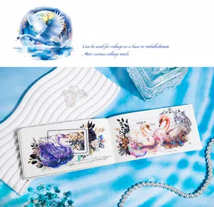 Macro detail of swan stickers with floral patterns and holographic gold foil accents