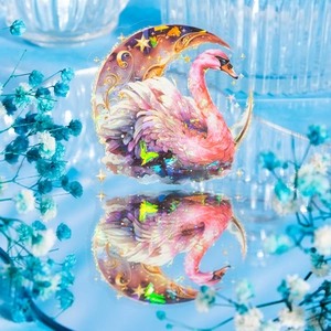 Swan Star Dream Pearlescent PET Stickers Shell Light Laser Swan Pattern Starry Moon DIY Journal Scrapbooking Decor