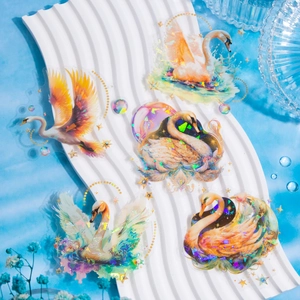 Swan Star Dream PET stickers with shell light effect for DIY scrapbooking decoration