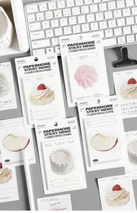 Gros plan de notes adhésives PaperMore thème dessert avec 30 feuilles sur bureau