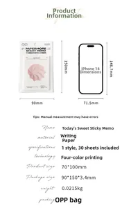 Vue détaillée des notes adhésives Today's Sweet avec motif rose et iPhone 14 pour l'échelle