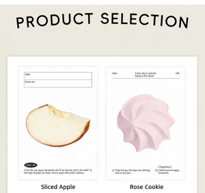 Détails de notes autocollantes avec illustrations de pomme coupée et biscuit rose