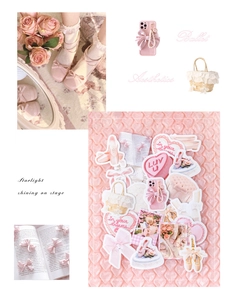 Detail of balletcore stickers with pink bows, ballet shoes and pearl aesthetic designs