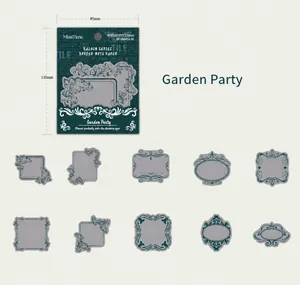 Detailed view of vintage frame sticky notes set with dimensions and ten floral patterns