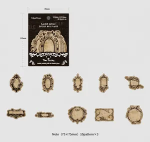 Macro view of 10 assorted vintage frame sticky notes with intricate carved floral patterns