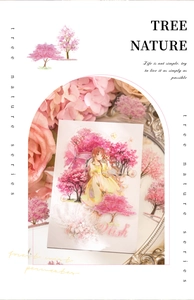 Detailed PET sticker depicting a girl and cherry blossoms from Tree Nature collection
