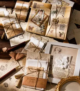 Detail van vintage collage materiaal set met retro papier kant en vlinder decors