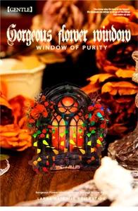 Detailed view of vintage stained glass stickers with rose design and laser glitter finish