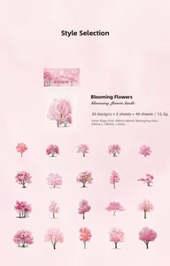 Detail of 40pcs pink cherry blossom PET stickers for scrapbook DIY decoration