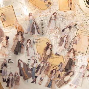 French vintage style PET stickers featuring elegant ladies for coffee theme scrapbooking