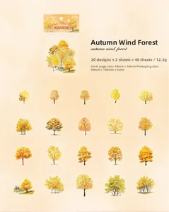 Detailed matrix view of 40 pieces of vintage autumn tree PET stickers for scrapbooking DIY